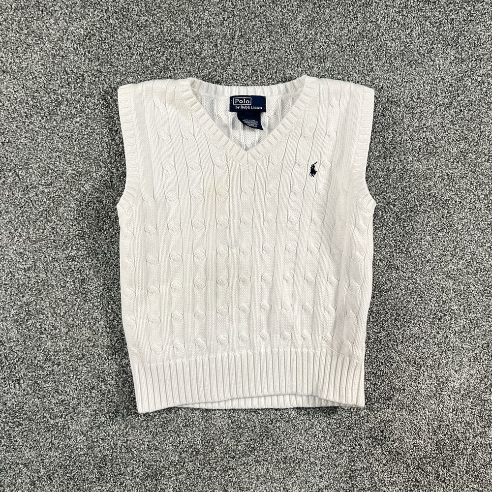 Polo Ralph Lauren Cable Knit Sweater Vest White Kids Size 5 Pony
